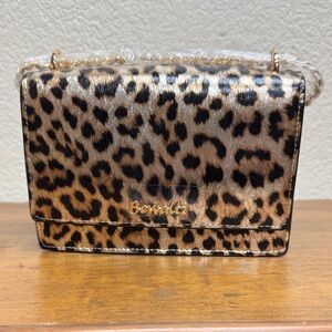 Metallic Cheetah Print Clutch with Chain Strap